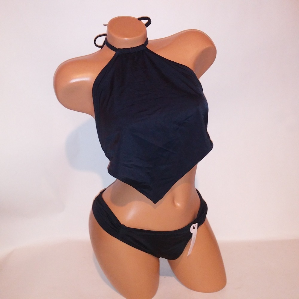 Victoria Secret Swim Bikini Large Top & Bottom Black Solid Flounce Bikini Bottom